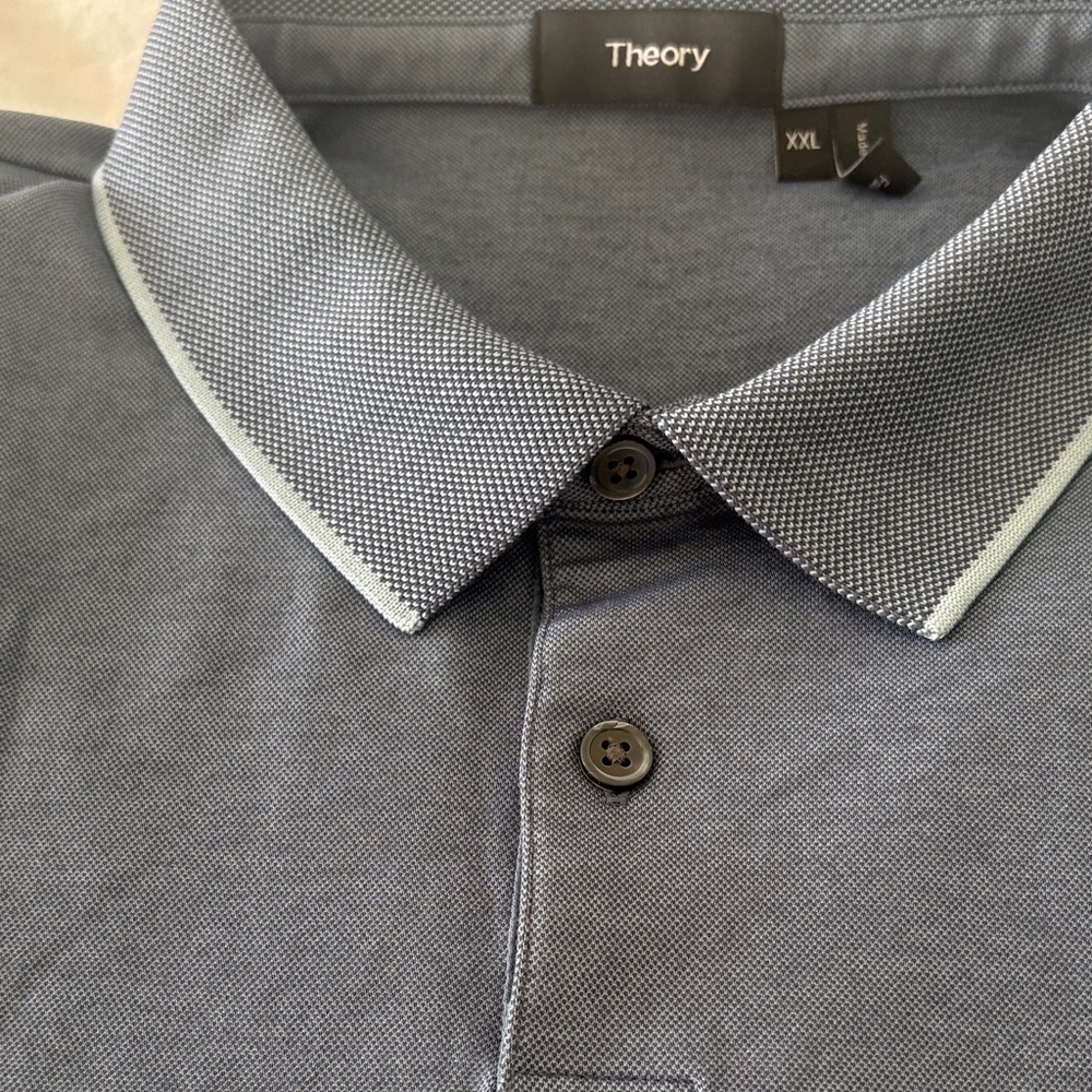 Theory Men's Slate Blue Polo with Contrast Collar Trim - Picture 3 of 7